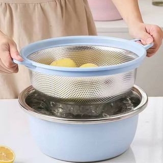 Rổ Inox Viền Xanh 27CM Cao Cấp - Chubby Chef Rửa Rau Củ Trái Cây Vo gạo Tiện lợi dễ sử dụng an toàn sức khỏe