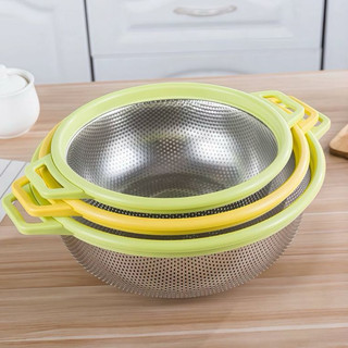 Rổ Inox Viền Xanh 27CM Cao Cấp - Chubby Chef Rửa Rau Củ Trái Cây Vo gạo Tiện lợi dễ sử dụng an toàn sức khỏe