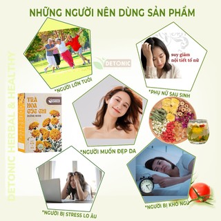 Trà dưỡng nhãn 7 vị DETONIC giúp thanh nhiệt giải độc mát gan, tăng sắc tố giúp làm da hồng hào, giúp ngủ ngon, giảm mụn
