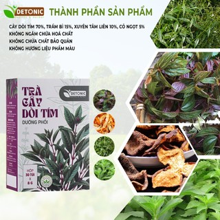 Trà cây dòi tím túi lọc DETONIC hỗ trợ vấn đề về hô hấp ho dai dẳng, ho có đờm, viêm mũi, đau họng viêm lao phổi nhẹ