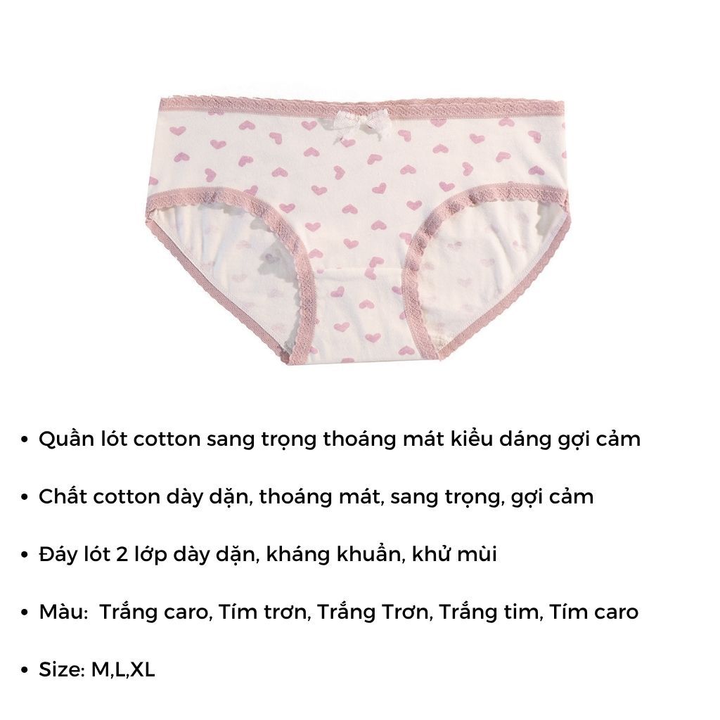 COMBO 5 Quần lót nữ cotton dày dặn co giãn tốt họa tiết in trái tim dễ thương xinh xắn LANIXA L110