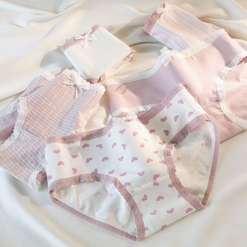 COMBO 5 Quần lót nữ cotton dày dặn co giãn tốt họa tiết in trái tim dễ thương xinh xắn LANIXA L110