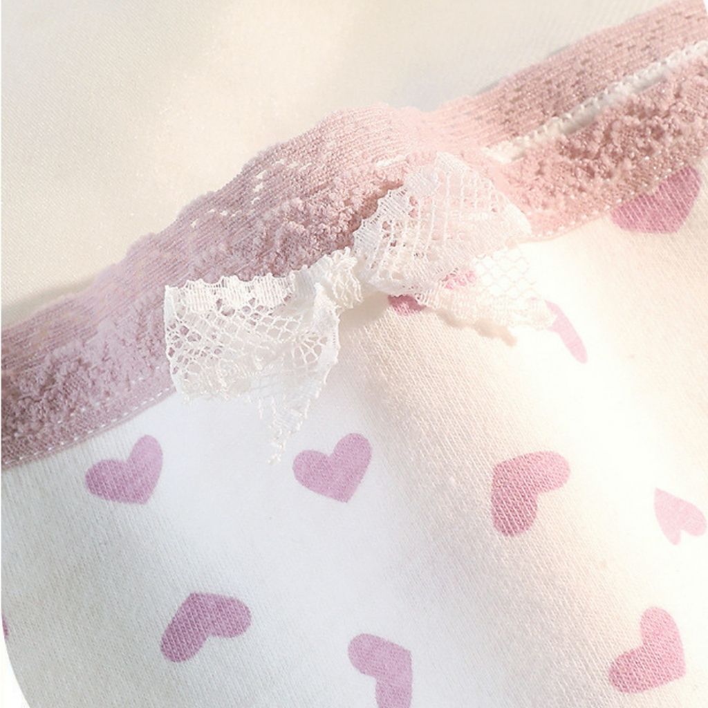 COMBO 5 Quần lót nữ cotton dày dặn co giãn tốt họa tiết in trái tim dễ thương xinh xắn LANIXA L110