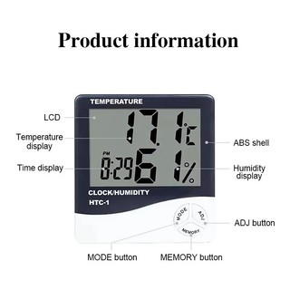HCM Nhiệt ẩm kế điện tử LCD HTC-1 đo nhiệt độ, độ ẩm, đồng hồ báo thức (có sẵn pin) - Nhiệt kế HTC1