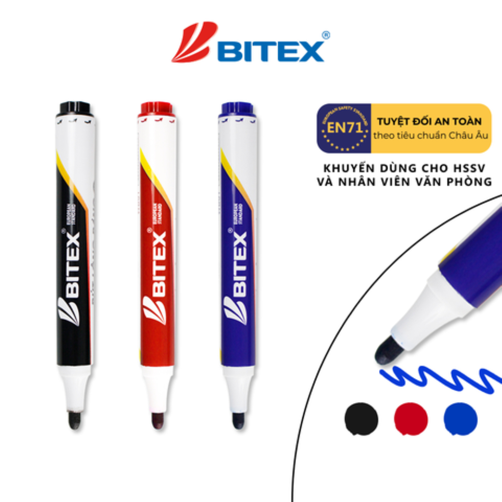 Product image Hộp 10 cây bút lông viết bảng Bitex WB01 mực xanh/ đỏ/ đen 1