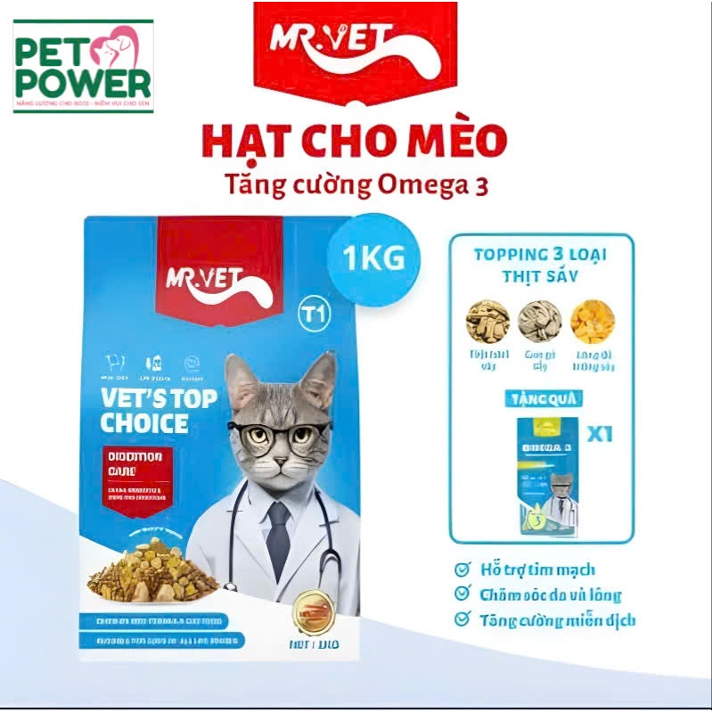 Thức ăn hạt cho mèo Mr Vet - 5 loại [1kg]