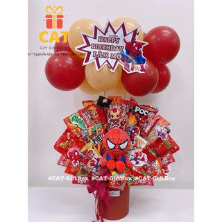 Set quà sinh nhật Spiderman , gấu bông người nhện , quà cho bé trai , quà sinh nhật bánh kẹo , lẵng bánh kẹo người nhện