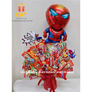 Set quà sinh nhật Spiderman , gấu bông người nhện , quà cho bé trai , quà sinh nhật bánh kẹo , lẵng bánh kẹo người nhện