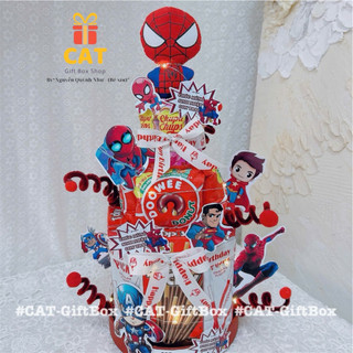 Set quà sinh nhật Spiderman , gấu bông người nhện , quà cho bé trai , quà sinh nhật bánh kẹo , lẵng bánh kẹo người nhện