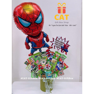 Set quà sinh nhật Spiderman , gấu bông người nhện , quà cho bé trai , quà sinh nhật bánh kẹo , lẵng bánh kẹo người nhện