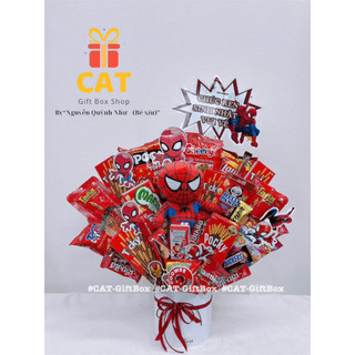 Set quà sinh nhật Spiderman , gấu bông người nhện , quà cho bé trai , quà sinh nhật bánh kẹo , lẵng bánh kẹo người nhện
