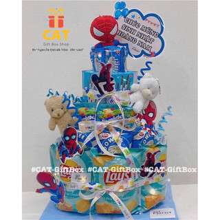 Set quà sinh nhật Spiderman , gấu bông người nhện , quà cho bé trai , quà sinh nhật bánh kẹo , lẵng bánh kẹo người nhện