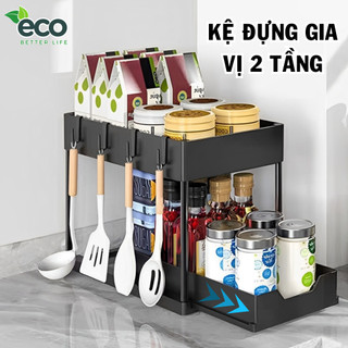 Kệ Đựng Gia Vị Nhà Bếp 2 Tầng Thanh Trượt Tiện Lợi ECO, Kệ Để Đồ Nhà Bếp Sơn Tĩnh Điện Chống Han Gỉ
