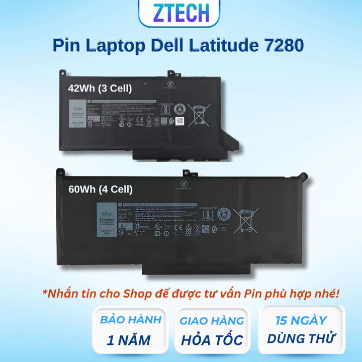 Linh Kiện LapTop Pin Laptop Dell Latitude 7280 E7280 7290 7390 E7390 7480 E7480, F3YGT, DJ1J0 - Pin Dell 7280 60W, 42W