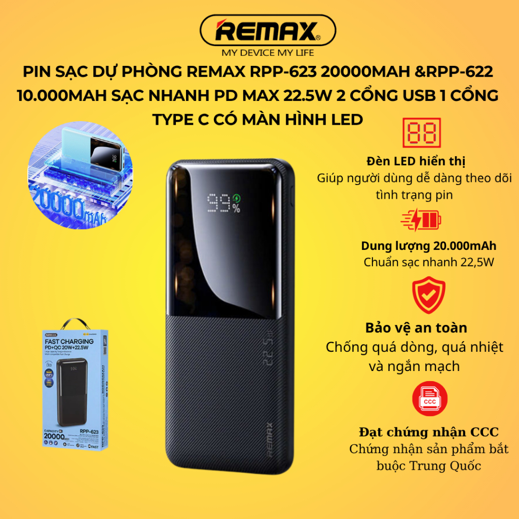 Pin Sạc Dự Phòng Remax RPP-623 20000mAh & RPP-622 10.000mAh Sạc Nhanh ...