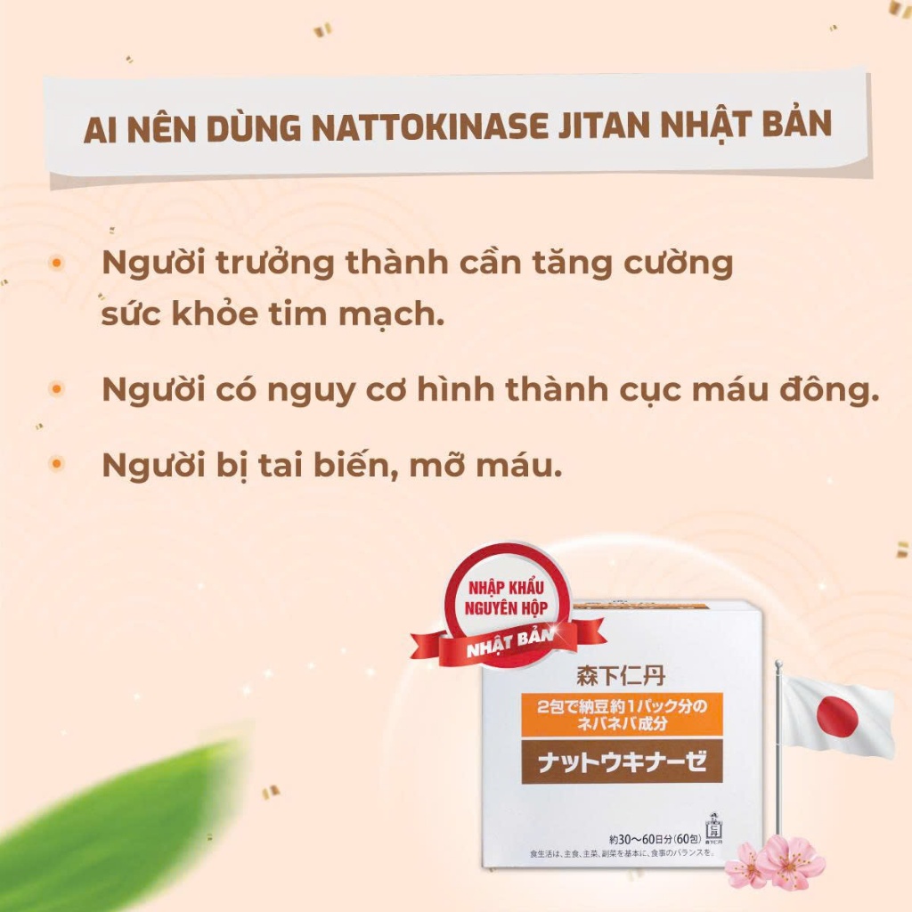 Ngừa Đột Quỵ - NATTOKINASE Jintan Nhật Bản - Hộp 60 gói