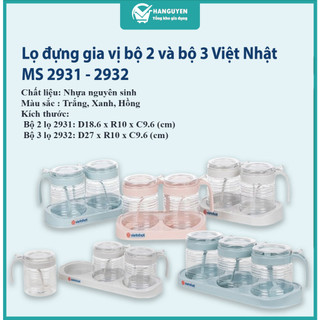 Lọ đựng gia vị cao cấp Hokori Việt Nhật bộ 2 3 có quai cầm và nắp đậy tặng kèm khay - MS: 2931/ 2932