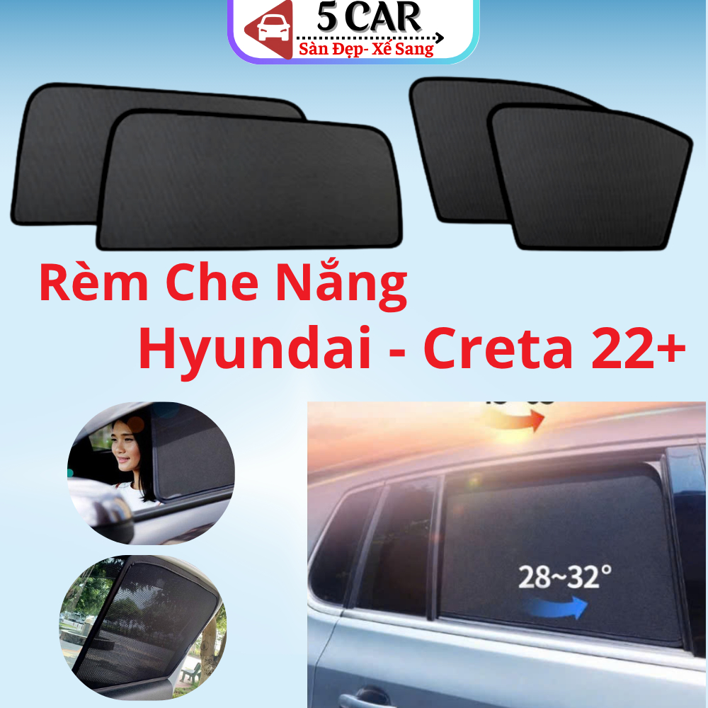 Rèm che nắng xe Huyndai Creta 2022-2023-2025 - Bộ 4 tấm 4 cửa chắn nắng vừa khít form xe, nam châm hút mạnh