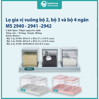 Hũ Đựng Gia Vị Nhựa Việt Nhật bộ 2 3 4 Hokori Cao Cấp Kèm Khay Đựng Tiện Dụng - MS: 2940/ 2941/ 2942