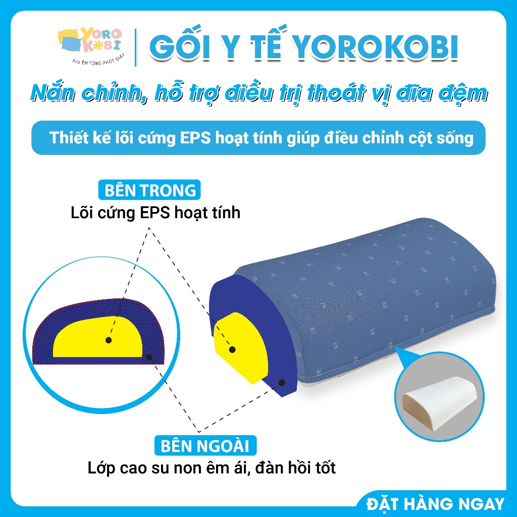 Gối kê lưng lõi cứng EPS nắn chỉnh thoát vị đĩa đệm và thoái hoá đôt sống lưng L4_L5- Gối Yorokobi