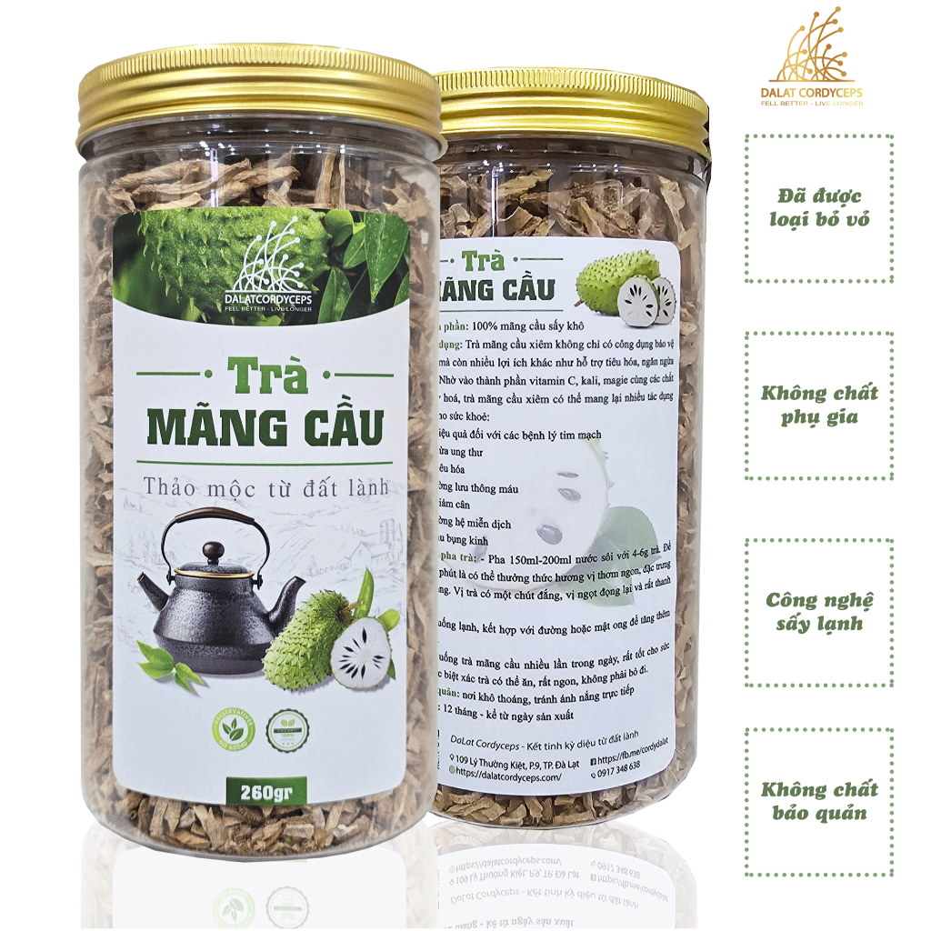 Trà Mãng Cầu Xiêm Sấy Lạnh Pha Trà Thảo Mộc Dalat Cordyceps