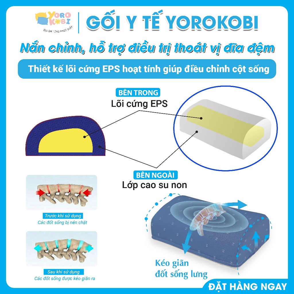 Gối kê lưng lõi cứng EPS nắn chỉnh thoát vị đĩa đệm và thoái hoá đôt sống lưng L4_L5- Gối Yorokobi