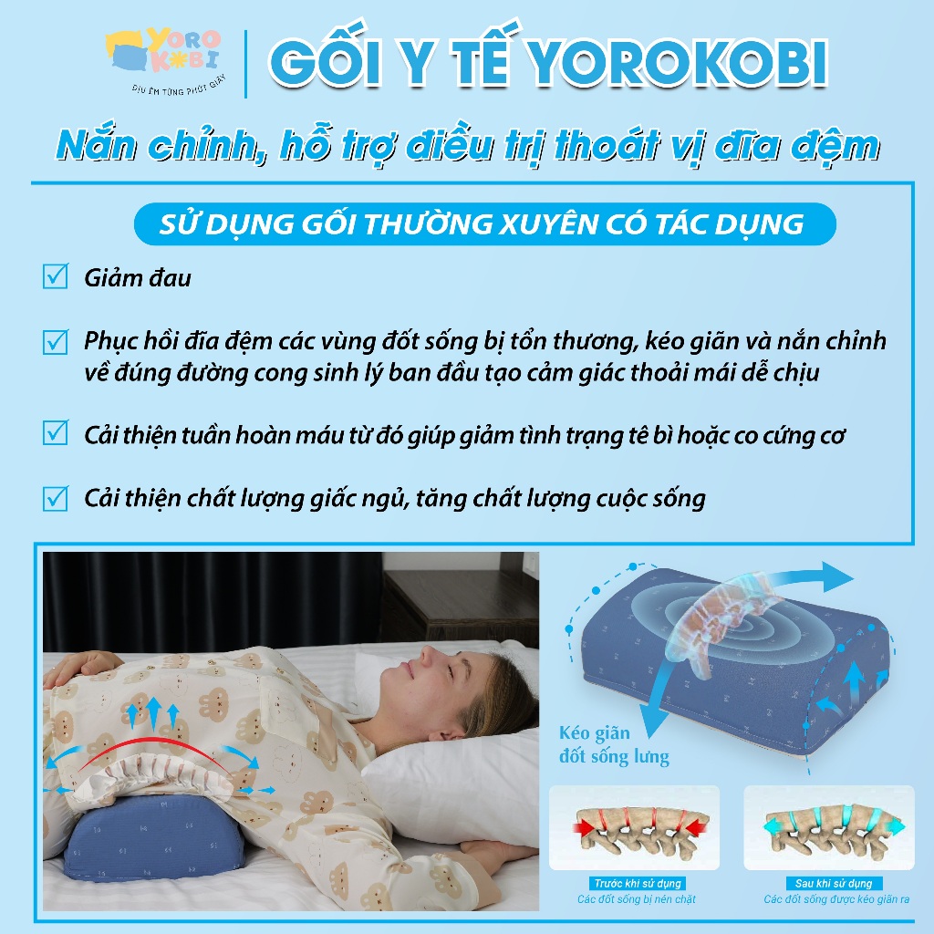 Gối kê lưng lõi cứng EPS nắn chỉnh thoát vị đĩa đệm và thoái hoá đôt sống lưng L4_L5- Gối Yorokobi