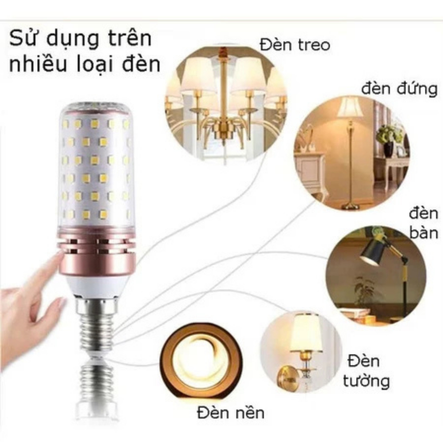 Bóng đèn Led bắp 12w đổi 3 màu ánh sáng Trắng - Vàng - Trung tính Đuôi E27 và E14