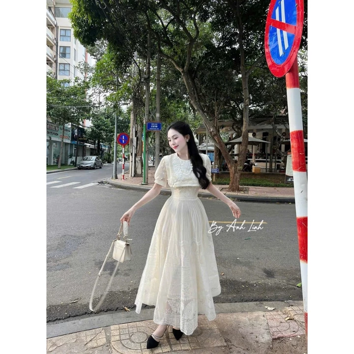 Váy nữ sang chảnh váy đầm nữ đi tiệc váy tiểu thư váy ren váy trắng váy nữ dáng dài chất đẹp shop HUY HÍP