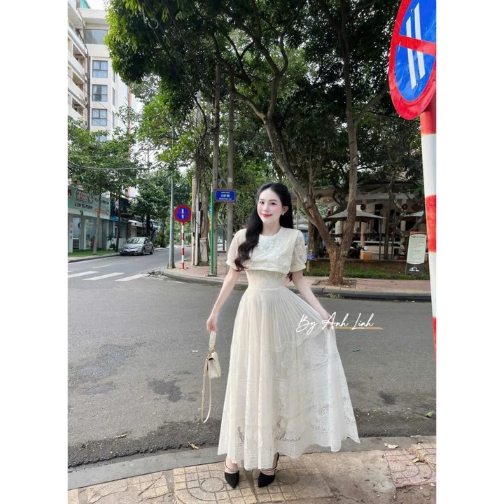 Váy nữ sang chảnh váy đầm nữ đi tiệc váy tiểu thư váy ren váy trắng váy nữ dáng dài chất đẹp shop HUY HÍP