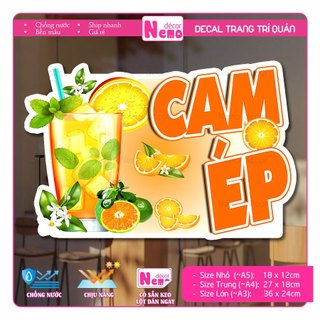 Decal Trang Trí Cam Ép, Tranh Dán Quán Nước, Cà Phê, Quán Ăn, Dán Tường, Tủ, Kính, Xe Đẩy - Sticker Chịu Được Mưa Nắng.