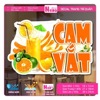 Decal Trang Trí Cam Vắt, Tranh Dán Quán Nước, Cà Phê, Quán Ăn, Dán Tường, Tủ, Kính, Xe Đẩy - Sticker Chịu Được Mưa Nắng.