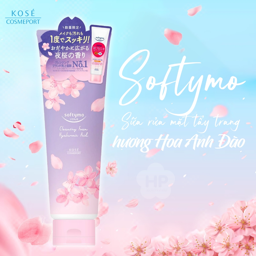 Sữa Rửa Mặt Tẩy Trang Hương Sakura Bản Giới Hạn Kosé Softymo Cleansing Foam Hyaluronic Acid (190g)