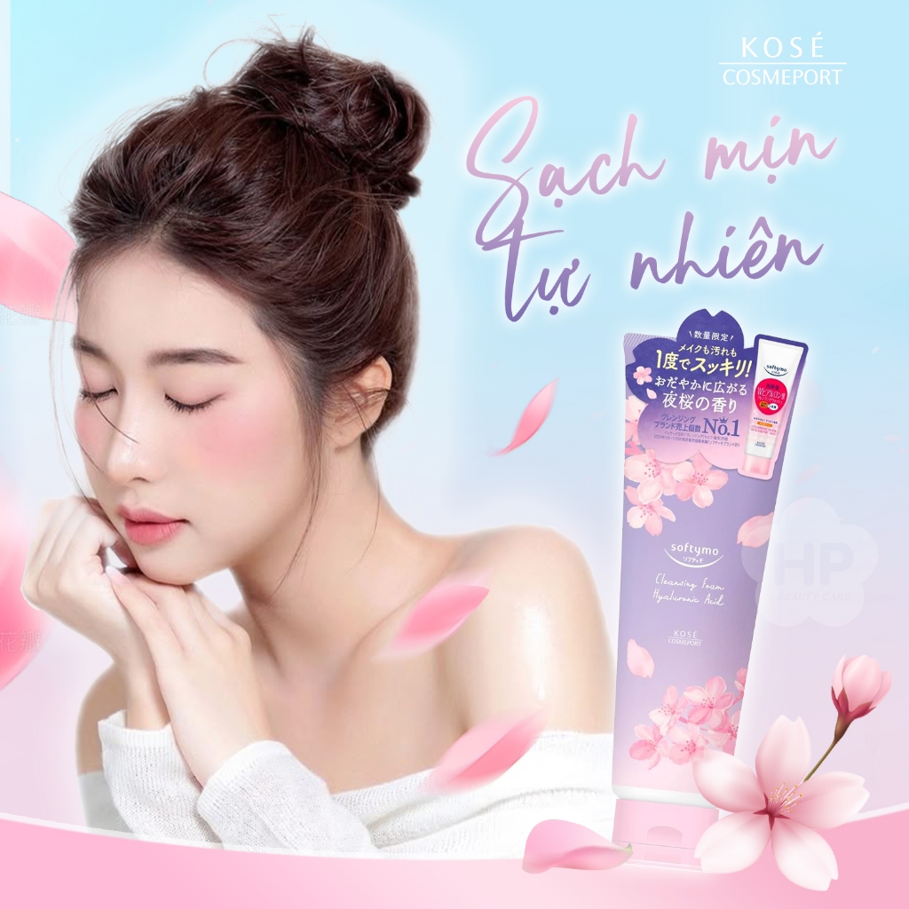 Sữa Rửa Mặt Tẩy Trang Hương Sakura Bản Giới Hạn Kosé Softymo Cleansing Foam Hyaluronic Acid (190g)