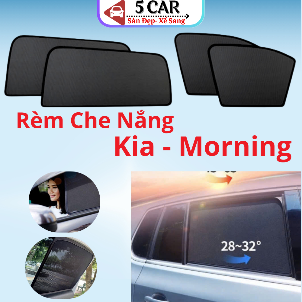 Rèm Che Nắng Xen Kia Morning 2005-2021+ Bộ 4 tấm 4 cửa chắn nắng vừa khít form xe, nam châm hút mạnh