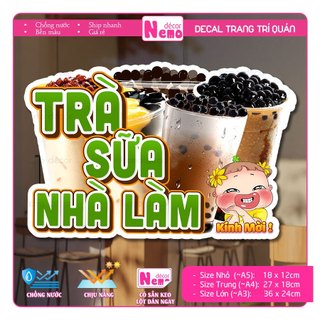 Decal Trang Trí Trà Sữa Nhà Làm, Tranh Dán Quán Nước, Cà Phê, Dán Tường, Tủ, Kính, Xe Đẩy - Sticker Chịu Được Mưa Nắng.
