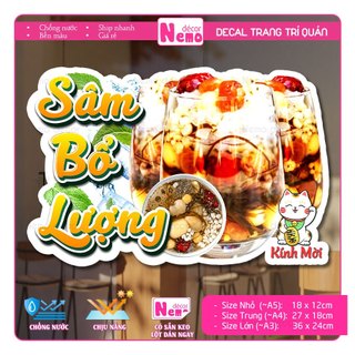 Decal Trang Trí Sâm Bổ Lượng, Tranh Dán Quán Nước, Cà Phê, Dán Tường, Tủ, Kính, Xe Đẩy - Sticker Chịu Được Mưa Nắng.
