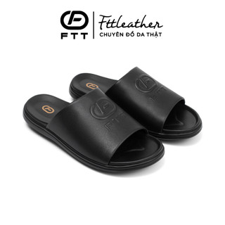 Dép da bò quai ngang đế cao su êm chân siêu nhẹ, dép da nam chính hãng FTTLeather D603
