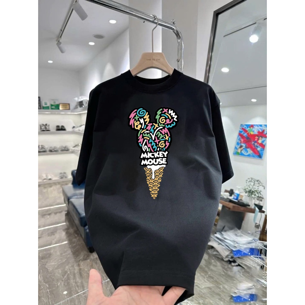 Áo thun hoạt hình Mickey Ice Cream độc lạ Vải Cotton Co Giãn 2 Chiều Form Rộng