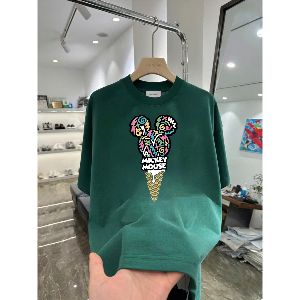 Áo thun hoạt hình Mickey Ice Cream độc lạ Vải Cotton Co Giãn 2 Chiều Form Rộng