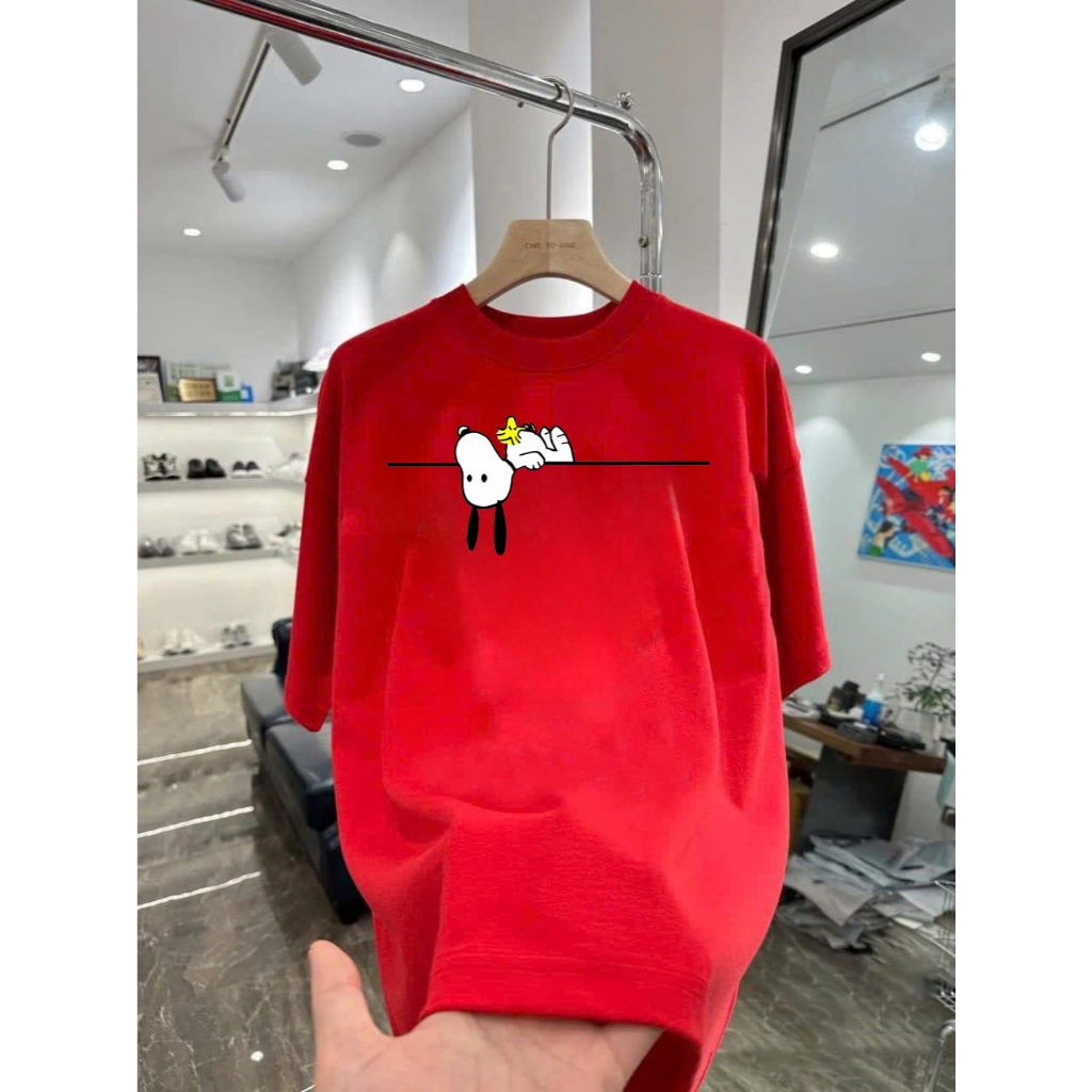 Áo thun Snoopy phong cách Minimalist Chất Liệu Cotton Cao Cấp Form Rộng Co Giãn 2 Chiều