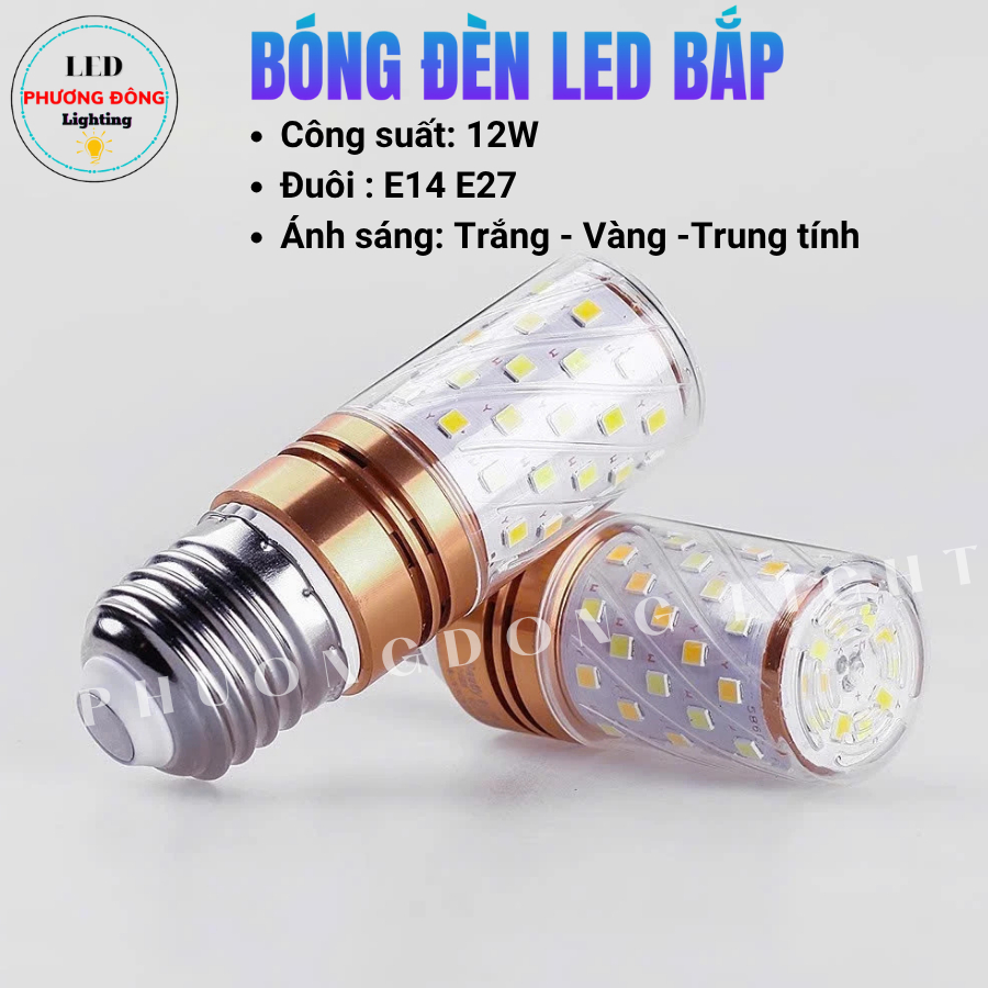 Bóng đèn Led bắp 12w đổi 3 màu ánh sáng Trắng - Vàng - Trung tính Đuôi E27 và E14