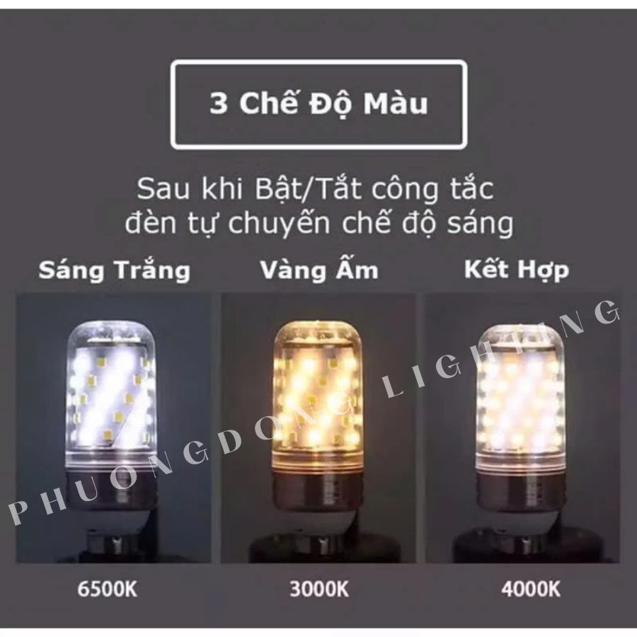 Bóng đèn Led bắp 12w đổi 3 màu ánh sáng Trắng - Vàng - Trung tính Đuôi E27 và E14