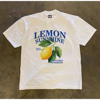 Áo Phông Cổ Tròn Phối Họa Tiết Quả Chanh Lemon Trẻ Trung Sành Điệu Chất Liệu Cotton Mùa Hè Thoáng Mát Mềm Mịn