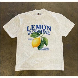 Áo Phông Cổ Tròn Phối Họa Tiết Quả Chanh Lemon Trẻ Trung Sành Điệu Chất Liệu Cotton Mùa Hè Thoáng Mát Mềm Mịn