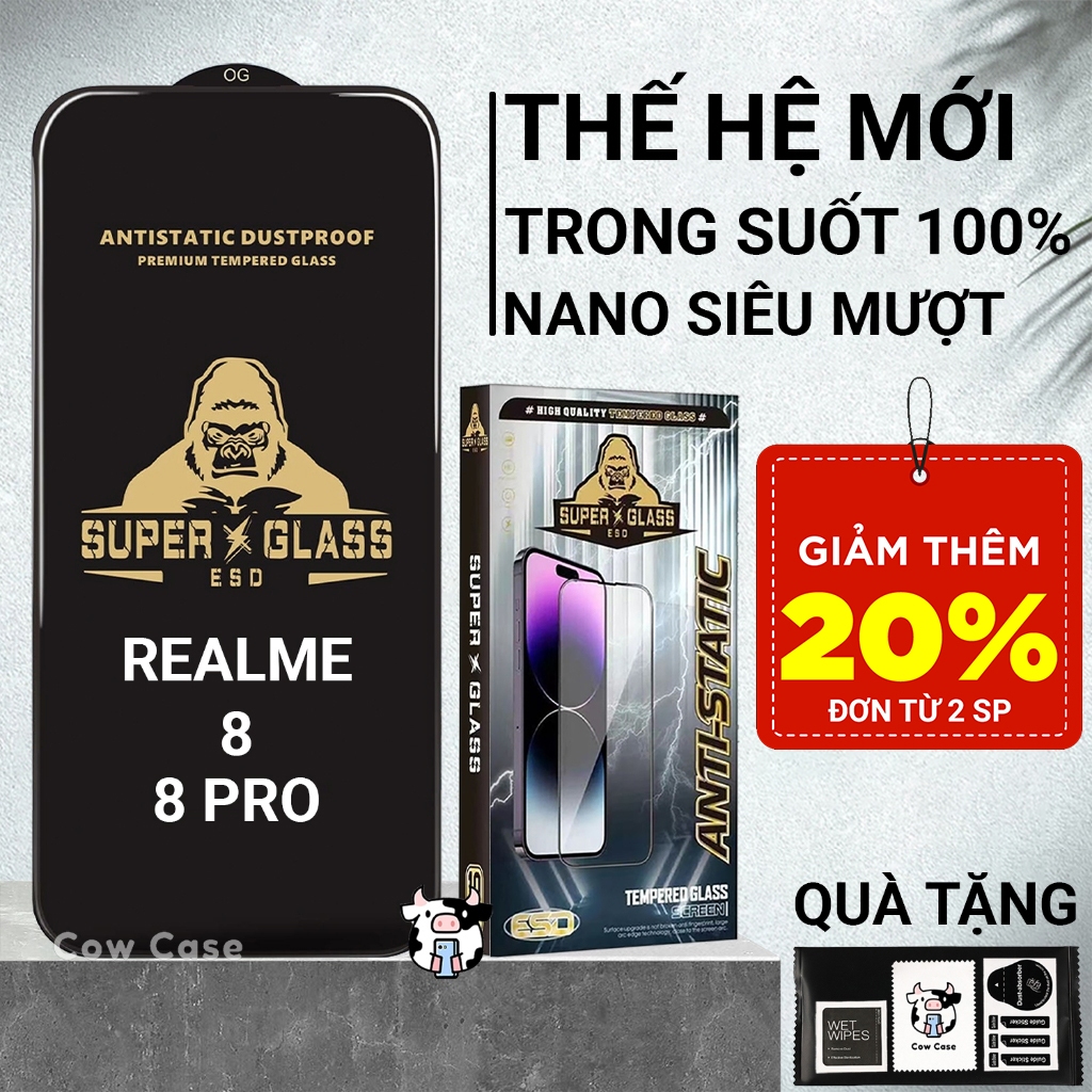 Kính cường lực Realme 8 / 8 Pro Cowcase full màn | Miếng dán bảo vệ màn hình cho Realme