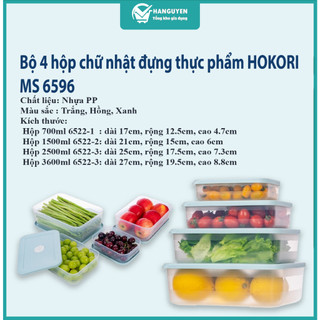 Bộ 4 hộp thực phẩm chữ nhật tiện ích Hokori cao cấp, an toàn cho sức khỏe - MS: 6596 (1.2.3.4)