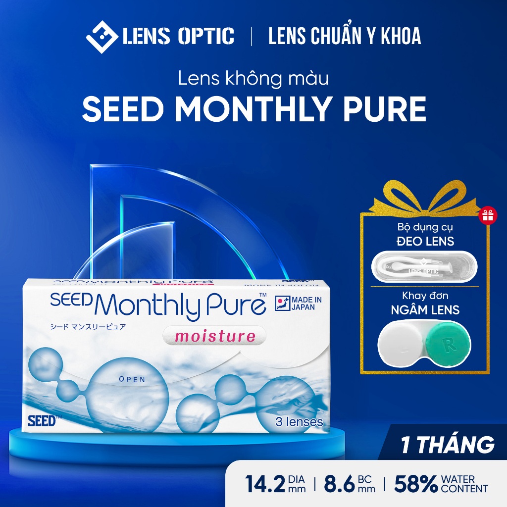 Lens SEED MonthlyPure moisture, Kính áp tròng 1 tháng trong suốt có độ ...