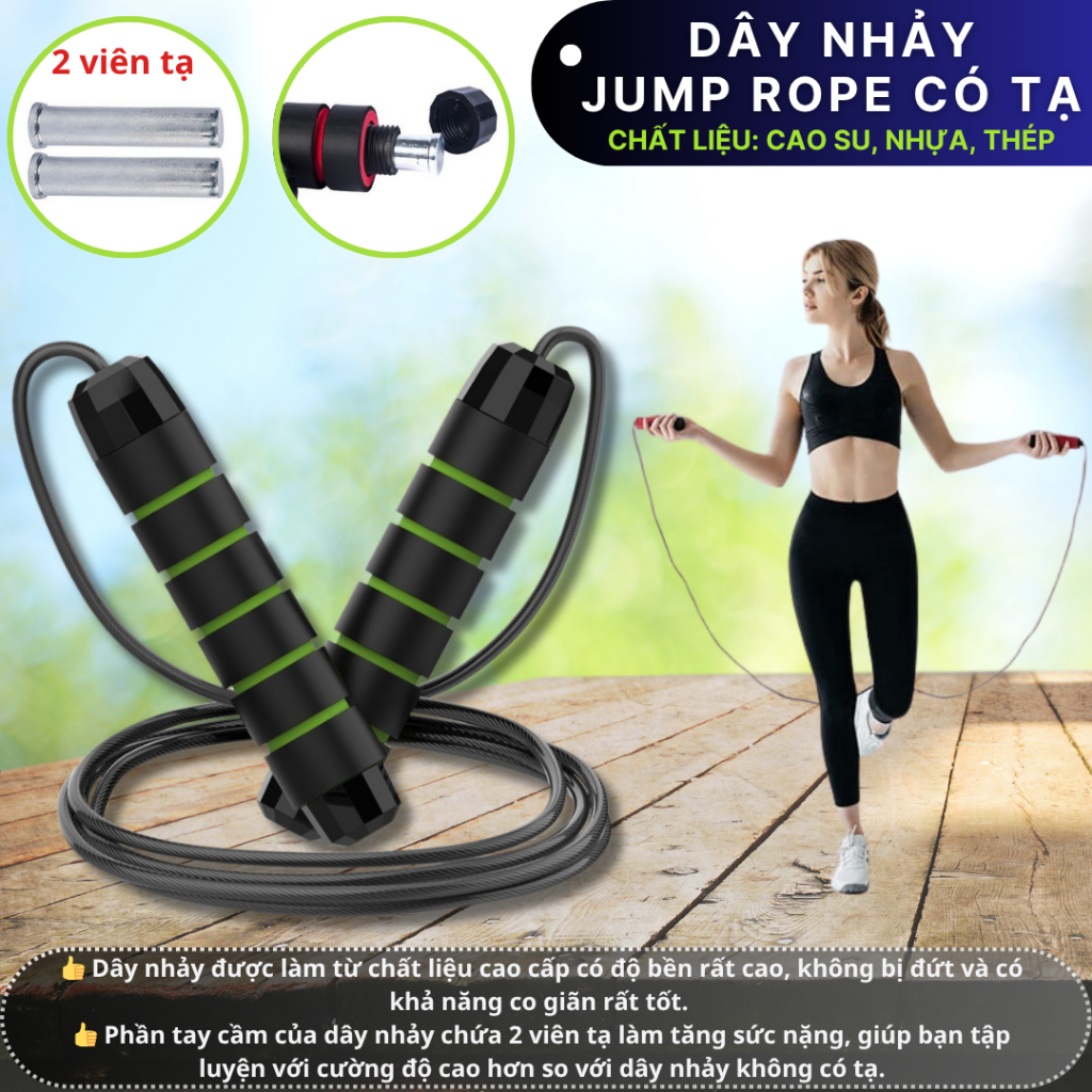 Dây Nhảy Lõi Thép Độ Dài 2.7 Mét, Tay Cầm Có Tạ và Không Tạ - Tập Thể Dục Thể Thao Giảm Cân Hiệu Quả