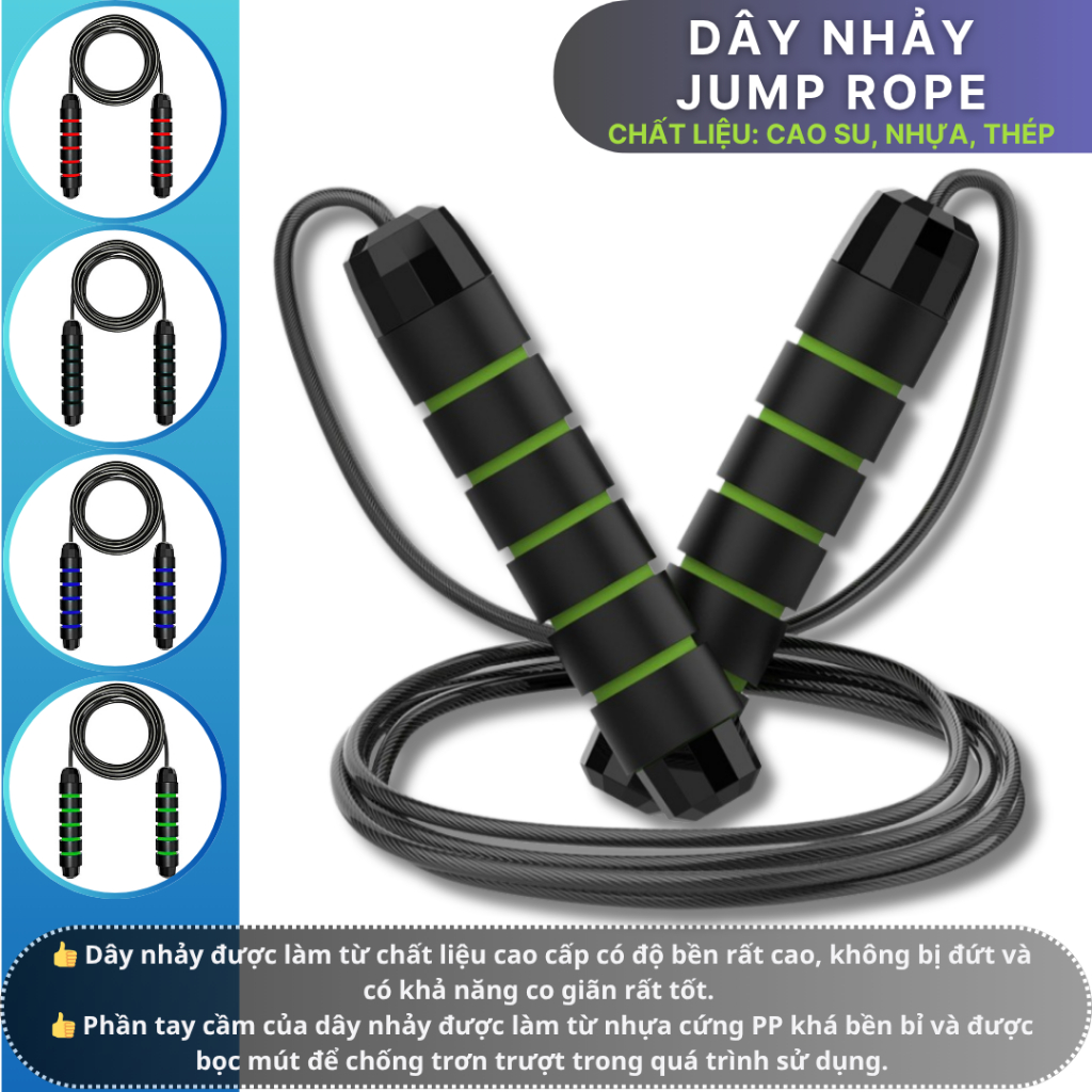 Dây Nhảy Lõi Thép Độ Dài 2.7 Mét, Tay Cầm Có Tạ và Không Tạ - Tập Thể Dục Thể Thao Giảm Cân Hiệu Quả